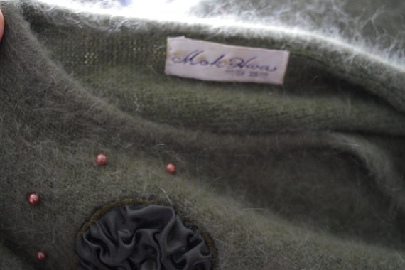 MOK HWA Fashion Angora Green Floral Embroidered Women Sweater Pullover Size: M View 5