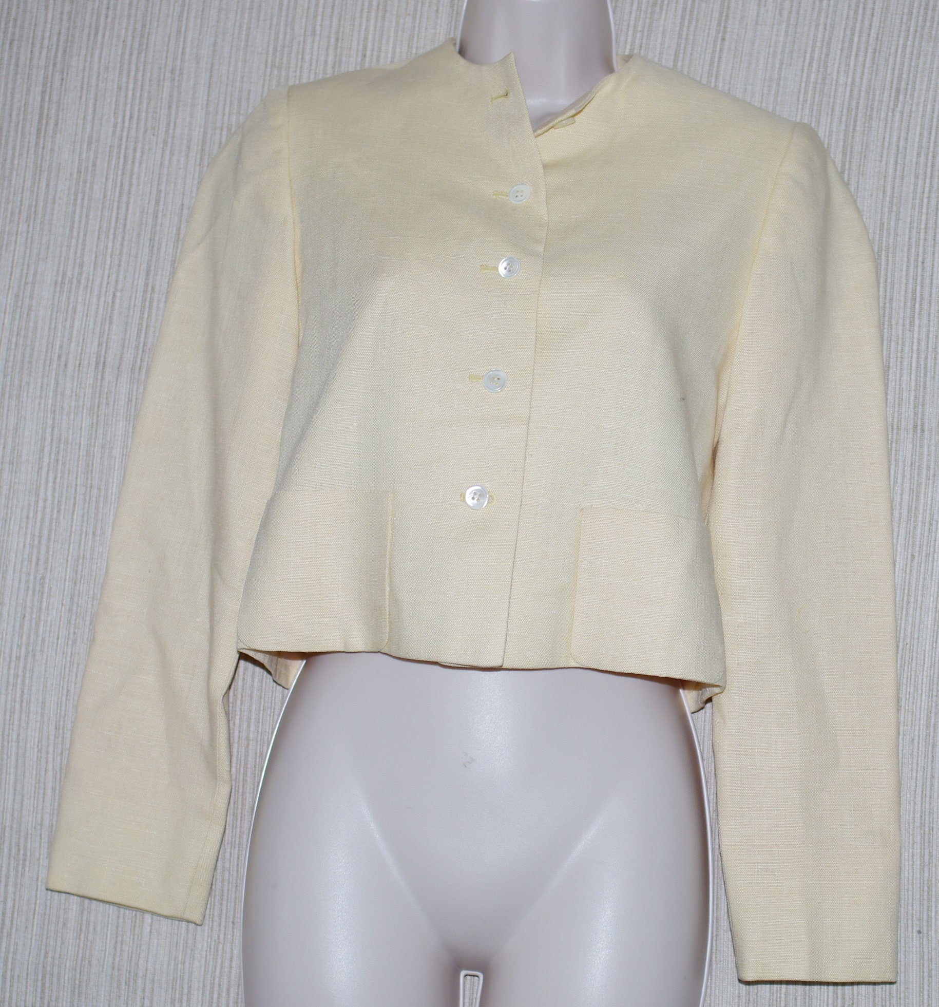 Jupe Vintage Gloria Sachs - Taille 6, Longueur Midi, Ourlet Franges - Laine Beige/blanc - Très Bon état