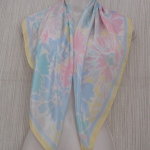 Japanese Floral Square Silk Blue Yellow Size 30&quot;X30&quot; Scarf/Wrap