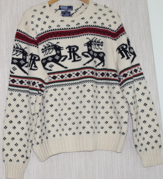 Tarief soort in tegenstelling tot POLO by Ralph Lauren Lambswool Hand Knit Men White Nordic Deer - Etsy