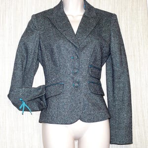 Kay Unger Gray  Blue Wool Blend Tweed Blazer Jacket Size:6