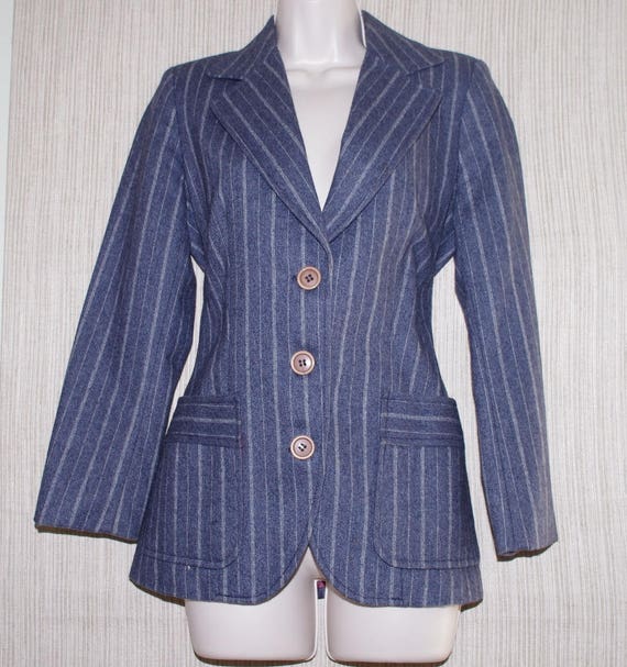 Vintage Prada Wool Blue Gray Striped Jacket Sport 