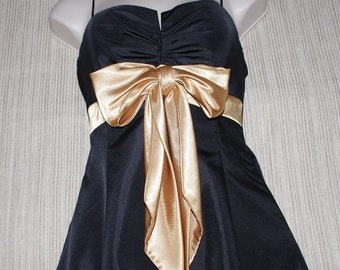XSCAPE by JOANNA CHEN Black Cocktail Dress Withgold Bow Size:6