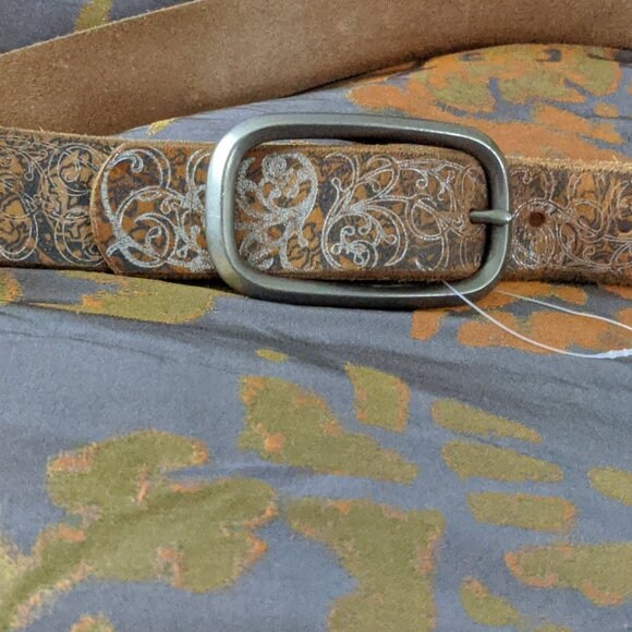 Italian Leather Brown Silver Printed Belt Women