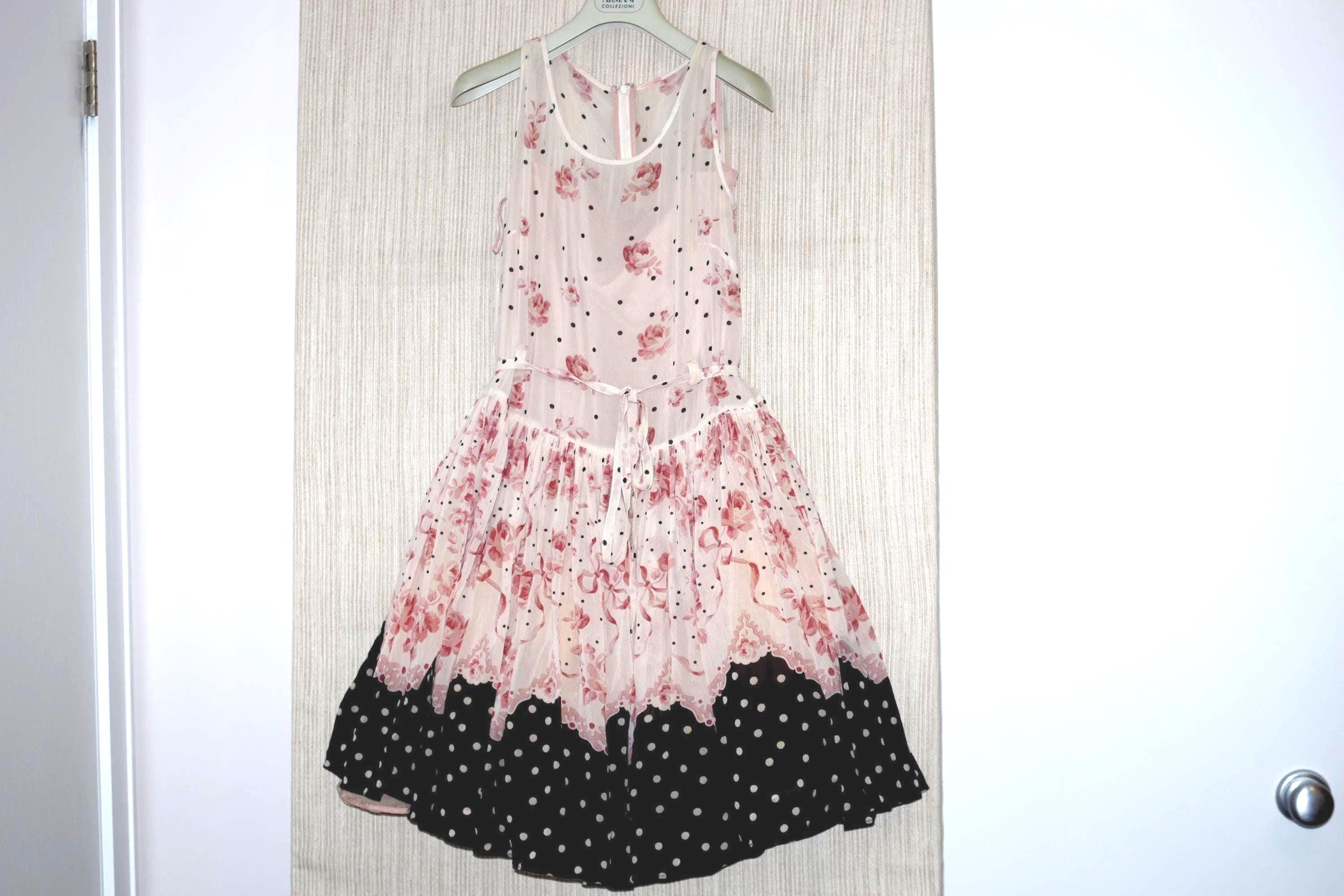 Valentino★素敵！Pink A-Line Black Floral Print Dress RED Valentino | Dresses | Red Valentino Black Floral Print