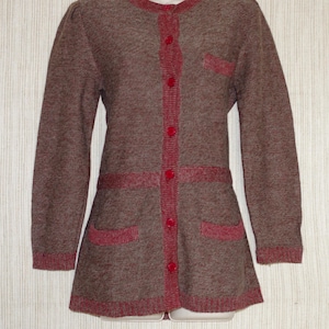 Valentino Miss V. Red Brown Tweed Wool Blend Women&#39;s Sweater Cardigan Jacket Size:38