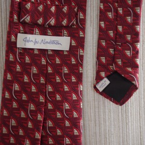 John W. Nordstrom Silk Red Print Men Necktie 62&quot; x 3.75&quot;