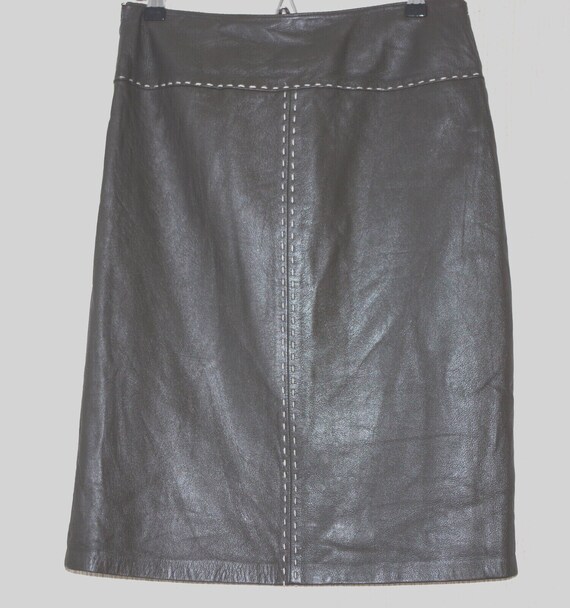 INC Leather Brown Green Pencil Knee Length Skirt S