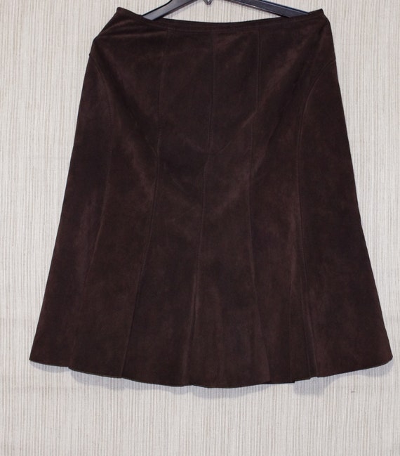 Ann Taylor Brown Leather Suede  Flare Skirt Size:6 - image 1