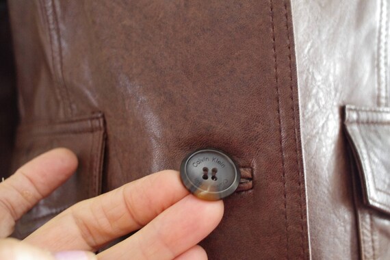 Calvin Klein Brown Genuine Leather Button Front Women Jacket - Etsy