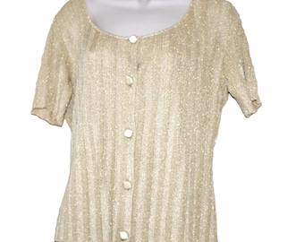 Vintage NWT Les Copains Gold Metallic Rayon Blend Short Sleeve Knit Top Size:10