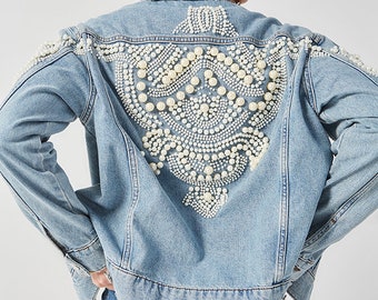 Akira Azalea Wang Blue Pearls Embellished for Women Light Jacket