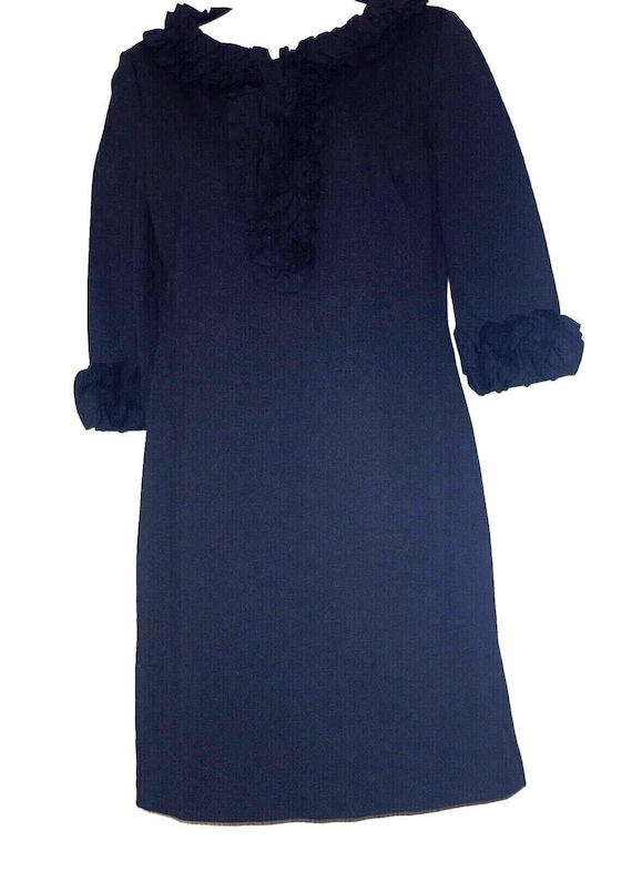 Trina Turk Black 3/4 Sleeve Ruffle Jersey Lined Dress Size:S