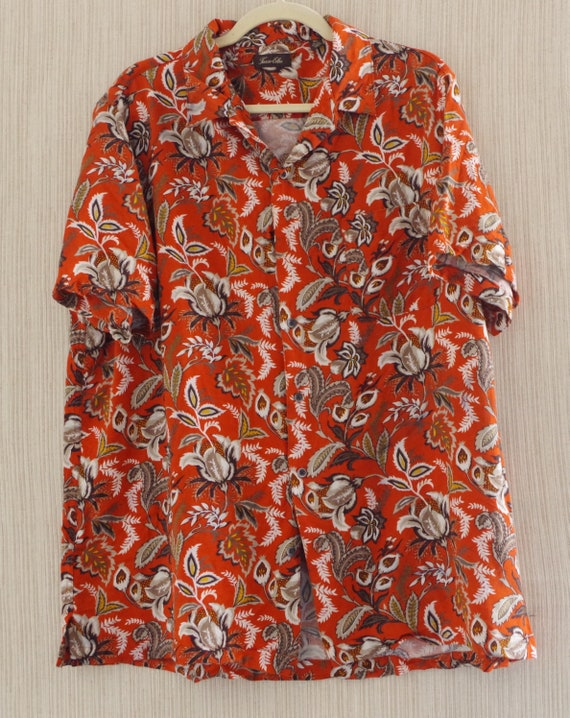 Tasso Elba Silk Rayon Orange floral Print Short S… - image 1