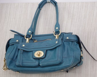 coach 12476 blue teal lindsey leather shoulder bag