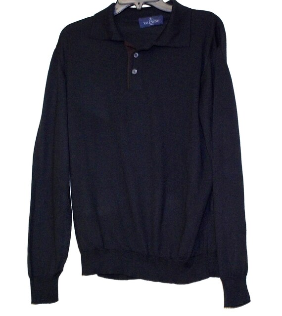 VALENTINO Jeans Black Virgin Wool Blend Men's Sweater Polo