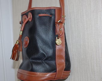 Dooney & Bourke Black brown  All Weather Leather Bucket Drawstring Bag