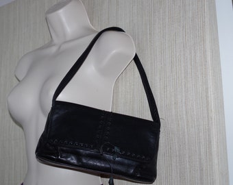 Ralph Ralph Lauren Mini Evening Bag Black Leather Handbag Flap Tassel Shoulder