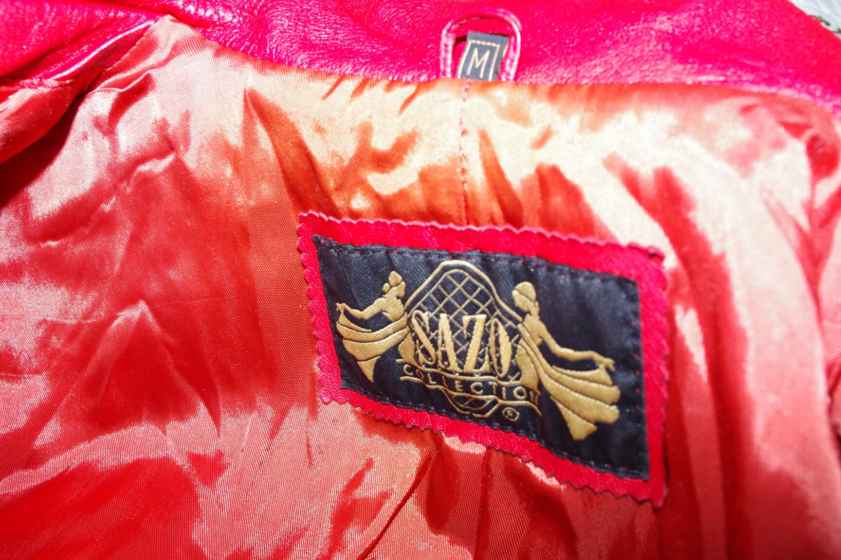 SAZO Collection Red Leather Vintage Women's Jacket Coat Size:m