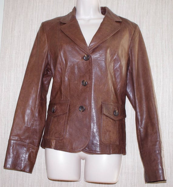 Calvin Klein Brown Genuine Leather Button Front Women Jacket - Etsy Calvin Klein Brown Genuine Leather Button Front Women Jacket - Etsy