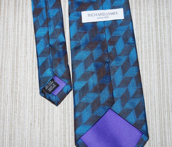 Richard James of Savile Row Silk Blue Black Neck Tie England 60,5