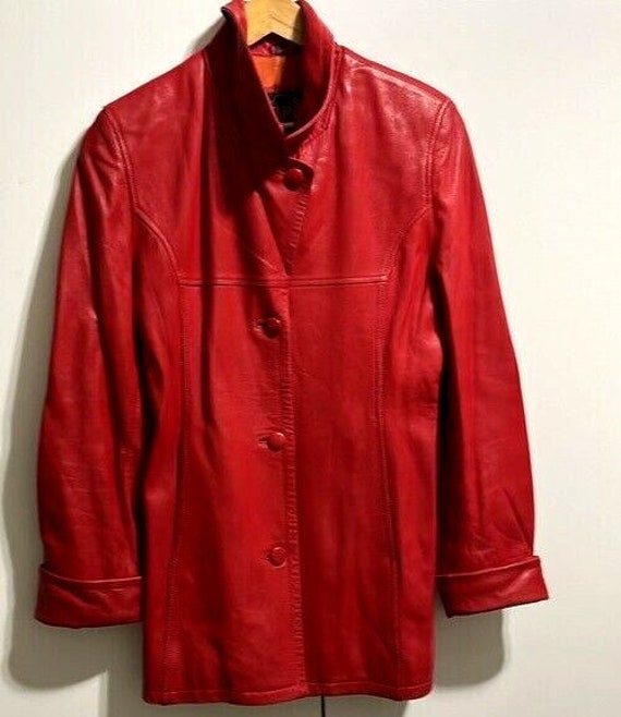 ジャケット・アウター sazo SAZO Collection Red Leather Vintage Women's Jacket Coat Size:m