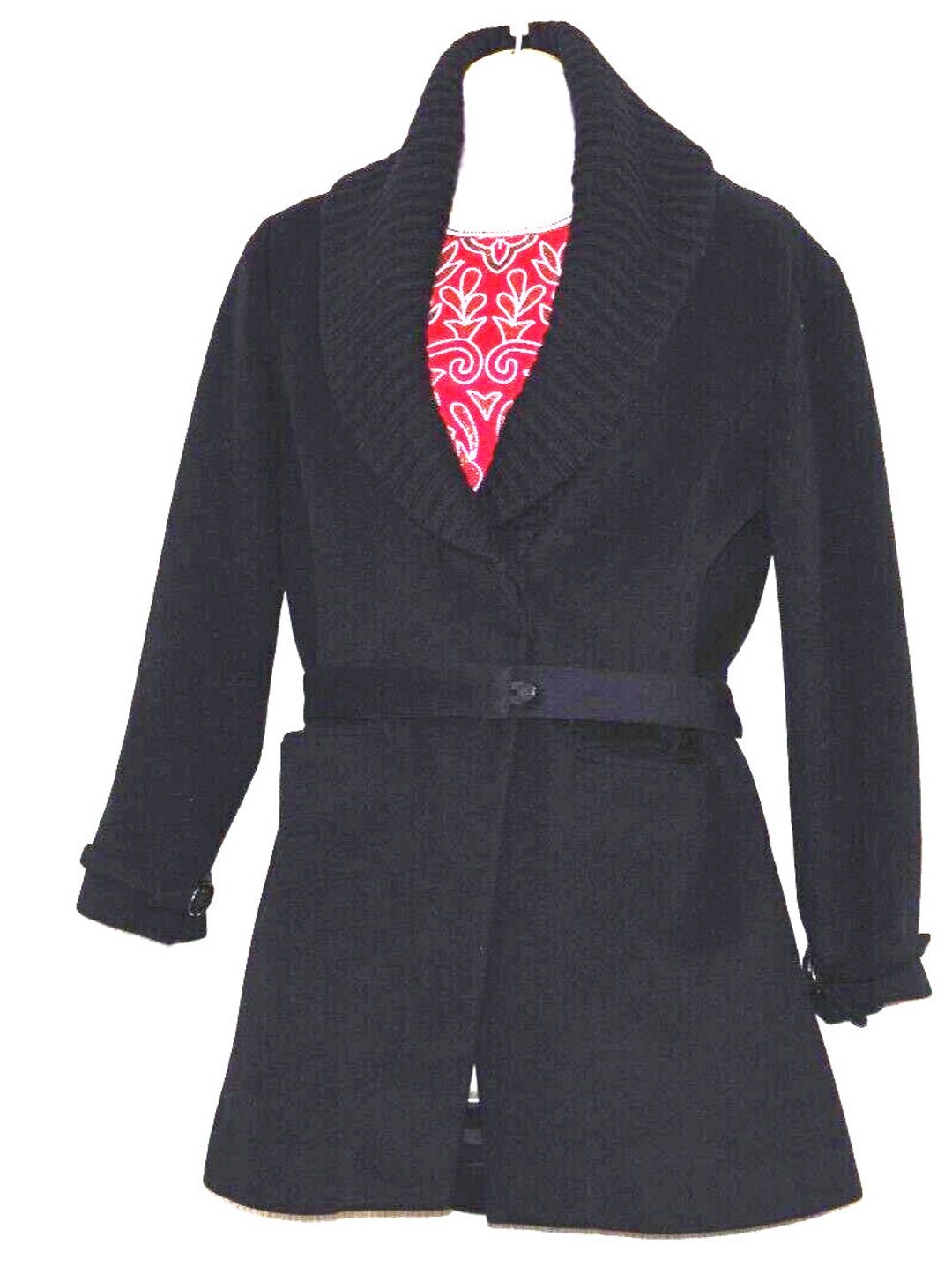 TSE Black Wool Cashmere Silk Lining Women Belted Pea Coat Etsy