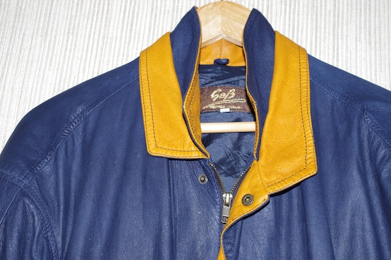 SAB Firenze Vera Pelle Leather Blue Brown Vintage Men Bomber