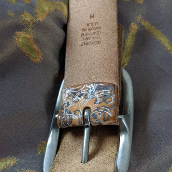 Vintage Italian Leather brown Silver Embellished printed belt size M Italian Leather Brown Silver Printed Belt Women main image 2
