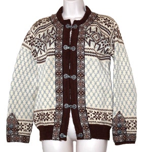 Dale of Norway Pure New Wool Cream Brown Women Cardigan Sweater Size:XS