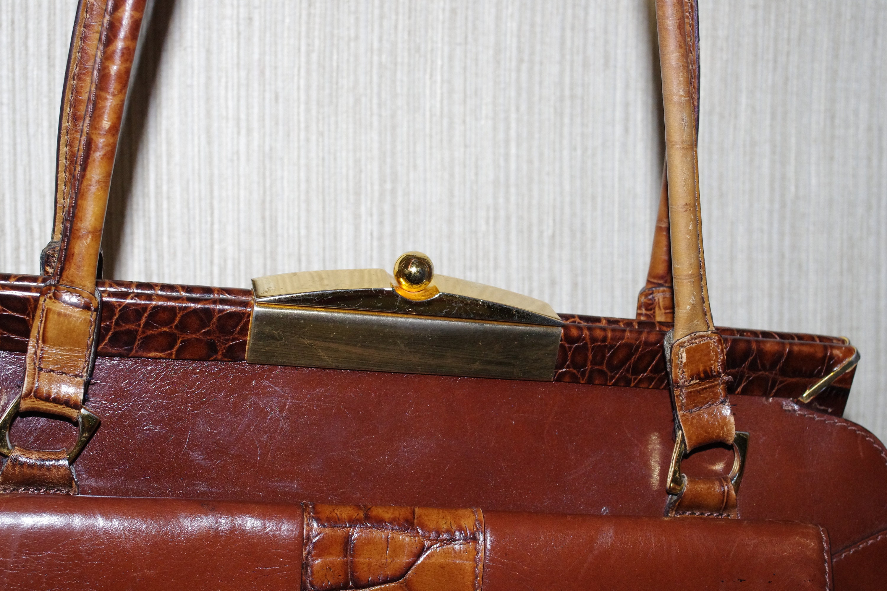 Sac à Main Femme Vintage Cole Haan - Cuir Vieilli Marron - Occasion - Lining Et Fermoir Marron