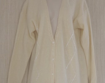 Preferred Classix White Angora Blens Beaded Cardigan Size:M