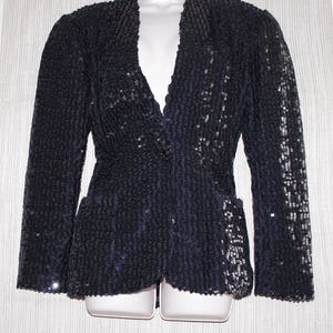 FARINAE collection Vintage Sequin  Big Shoulder Jacket Black Dress Evening  Blazer Size: 12