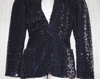 FARINAE collection Vintage Sequin  Big Shoulder Jacket Black Dress Evening  Blazer Size: 12