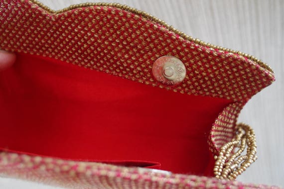 Vintage Gold Red Beaded Stoned Evening Clutch - image 4