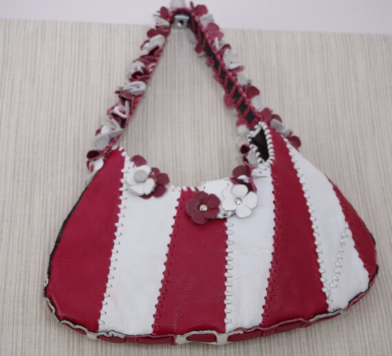 Wabags red white floral leather shoulder bag - image 2