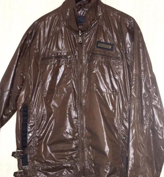 Giorgio Armani Brown Nylon Windbreaker Bomber Jacket Men Size: 3XL