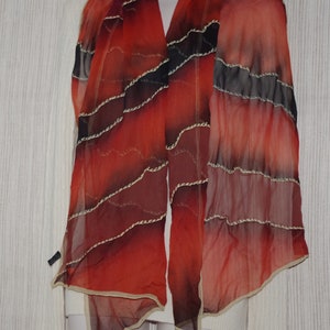 Basile 1980s  Silk Orange Gold Black Scarf  60&quot; x 17&quot; Made in Italy