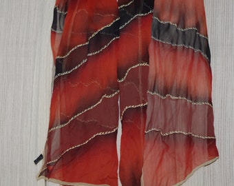 Basile 1980s Zijde Oranje Goud Zwart Sjaal 60 "x 17" Made in Italy