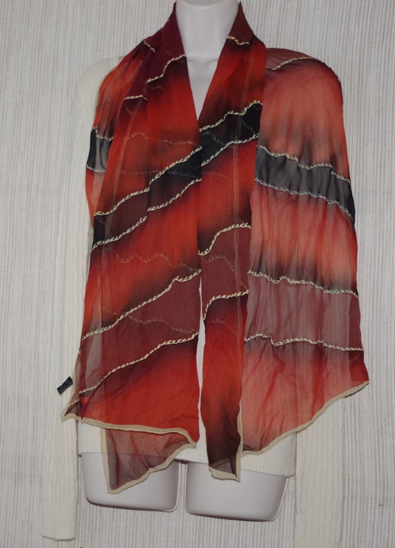 Basile 1980s  Silk Orange Gold Black Scarf  60" x 