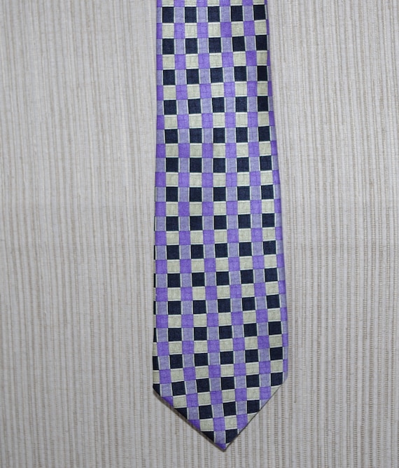 Cravate Vince Camuto En Soie - Motif écossais Violet/bleu/blanc - Neuf Avec étiquettes