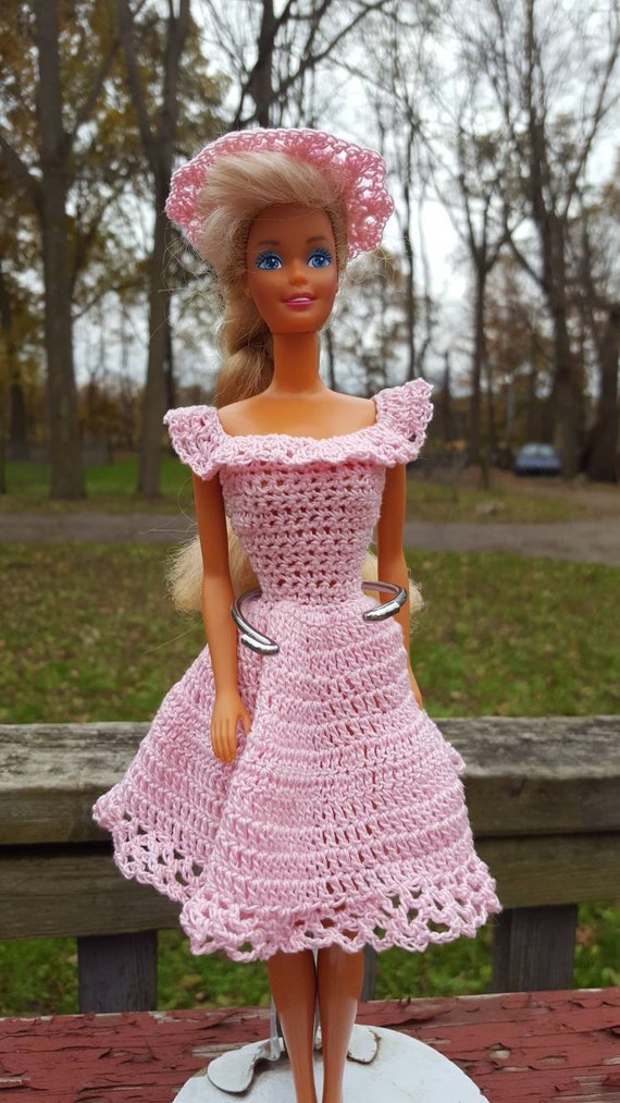 Cotton Fits a 11.5 Doll Handmade in USA Beautiful Red with White Petticoat Crocheted Barbie Fashion Doll Dress & Purse 1950s Gown