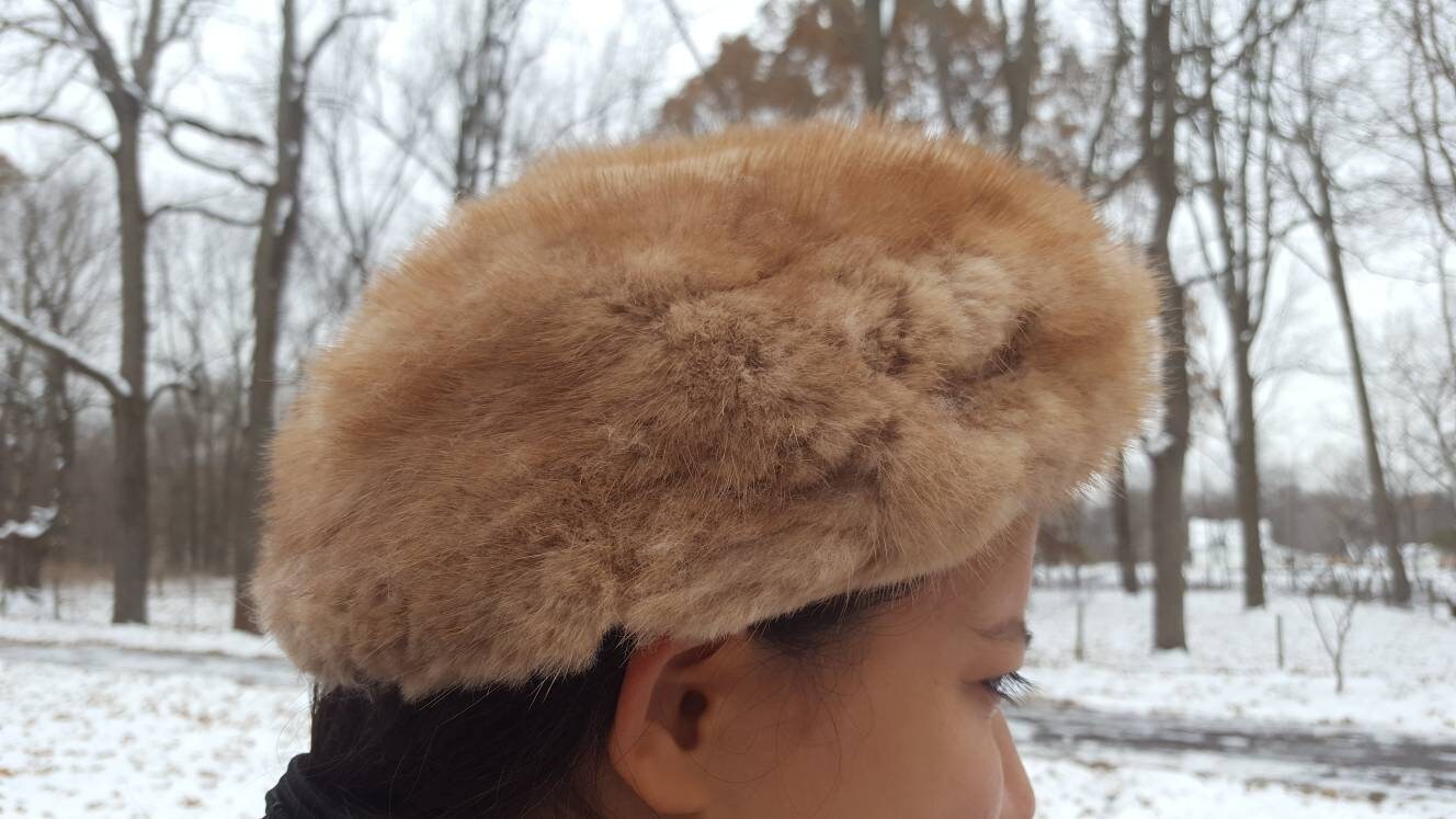 Vintage 60s Fabiani Rabbit Fur Hat, Brown, 1960 display picture 2