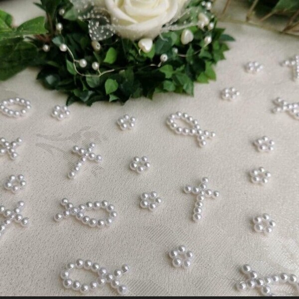 Scatter decoration fish, crosses and flowers white 45 pieces decoration