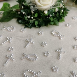 Scatter decoration communion decoration confirmation baptism confirmation table decoration fish crosses made of pearls decoration white, blue cream or pink