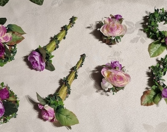 Tischdeko Sisaltüte Hotzscheibe Blüten Perlen Lila