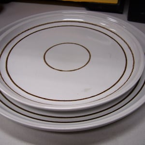 Diner Plate, Salad Plate and  2 Tea Cup & Saucer Set - Brown Trim by Denby