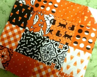 Autumn Patchwork Coaster, Quilted Mug Rug, Halloween Mug Rug