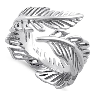 Sterling Silver Bypass Cockatoo Feather Ring - (Size 4-13) HR-0127