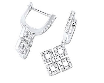 Sterling Silver Simulated Diamond Geometric Four Squares Interface Symbol Icons Latch Back Earrings for Pierced Ears(HE-0151)